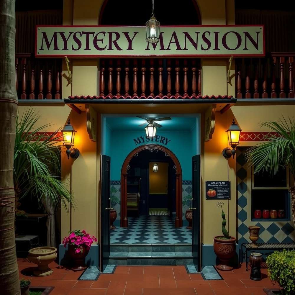 Coimbatore Mystery Mansion Entrance Coimbatore Mystery Mansion main entrance with traditional South Indian architecture and a spooky vibe