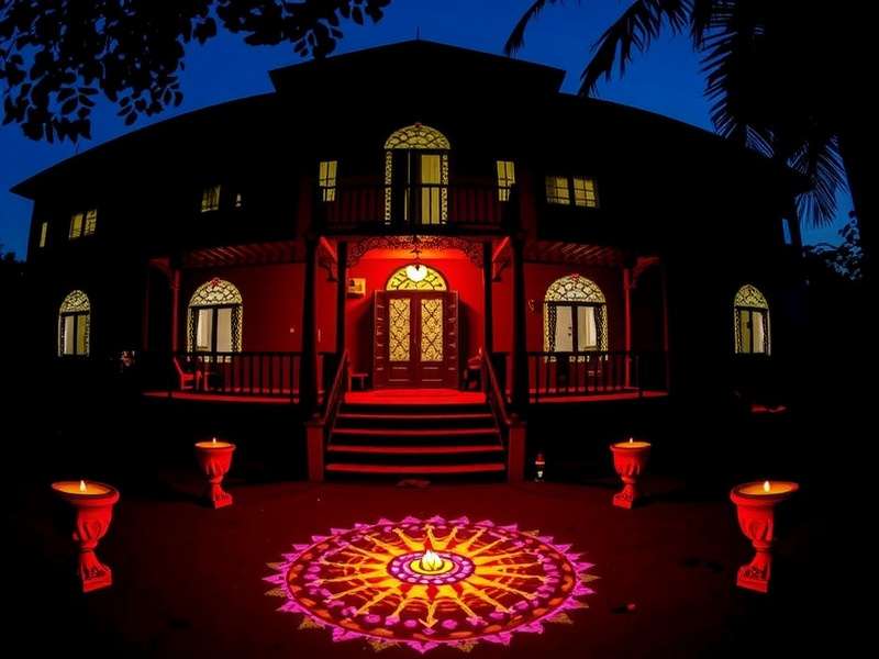 Coimbatore Mystery Mansion - Diwali Event Coimbatore Mystery Mansion during Diwali event with rangoli decorations and diyas