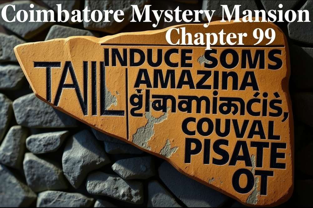 Coimbatore Mystery Mansion - Chapter 9 Teaser Teaser image for Coimbatore Mystery Mansion Chapter 9 showing an ancient Tamil inscription